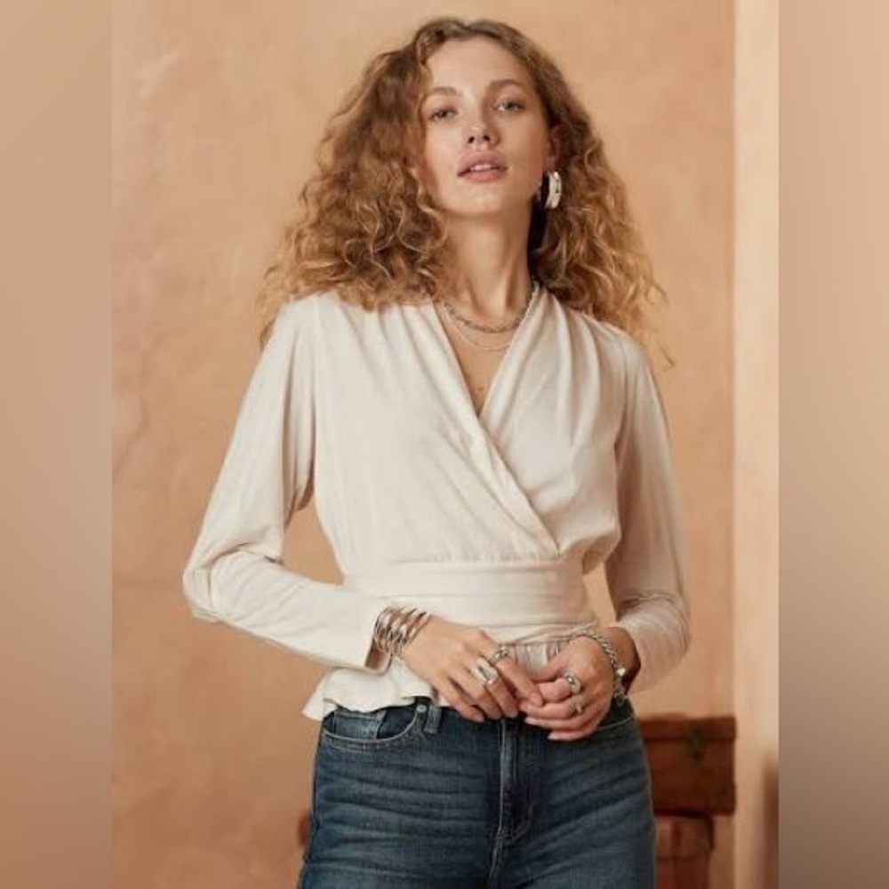 Banana Republic Cream Wrap Blouse in Snow Day